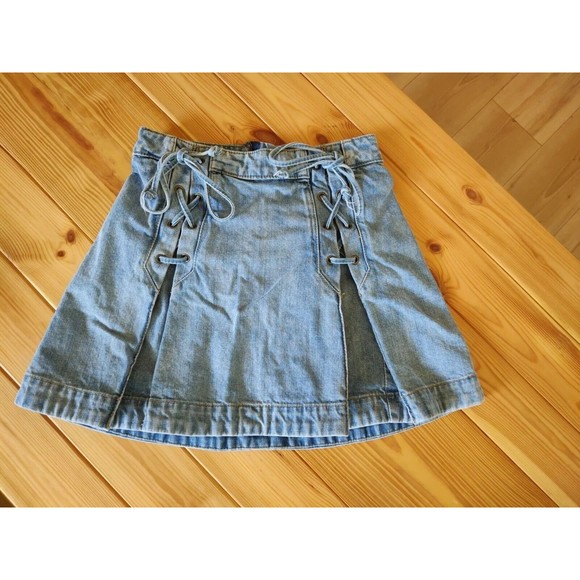 Free People Denim Lace Up Medium Blue Wash Jean Skirt Size 00 OB496275 MSRP 78$ - Picture 8 of 10